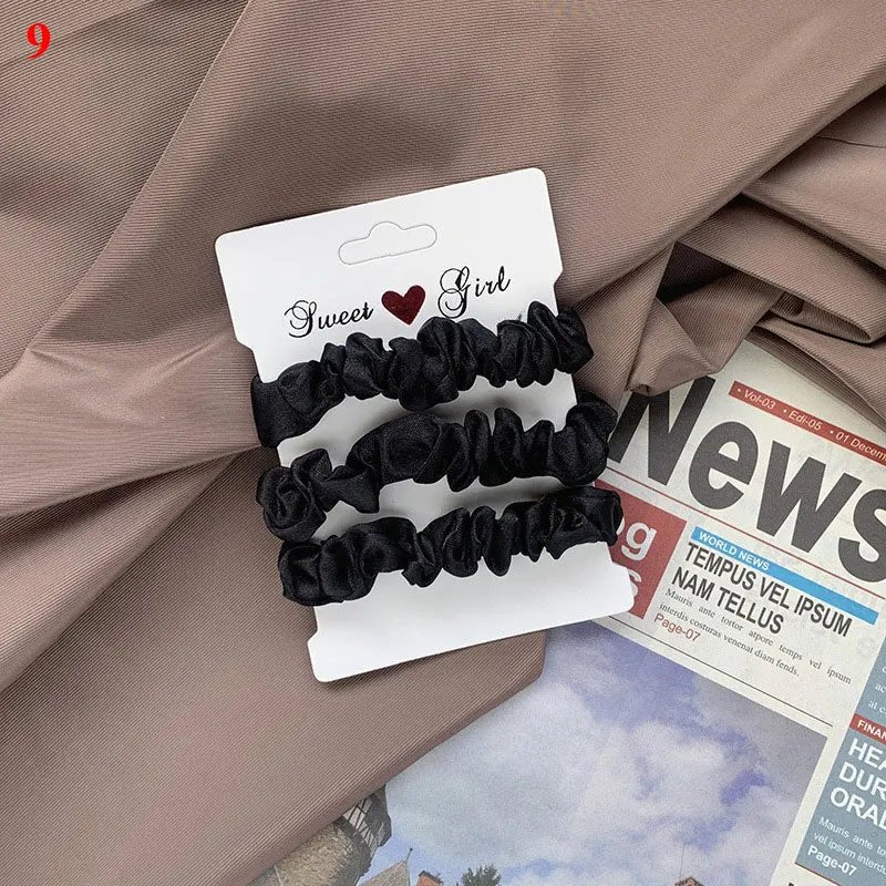 3pcs Silk Satin Solid Colour Pleated Scrunchies Set - lily supply