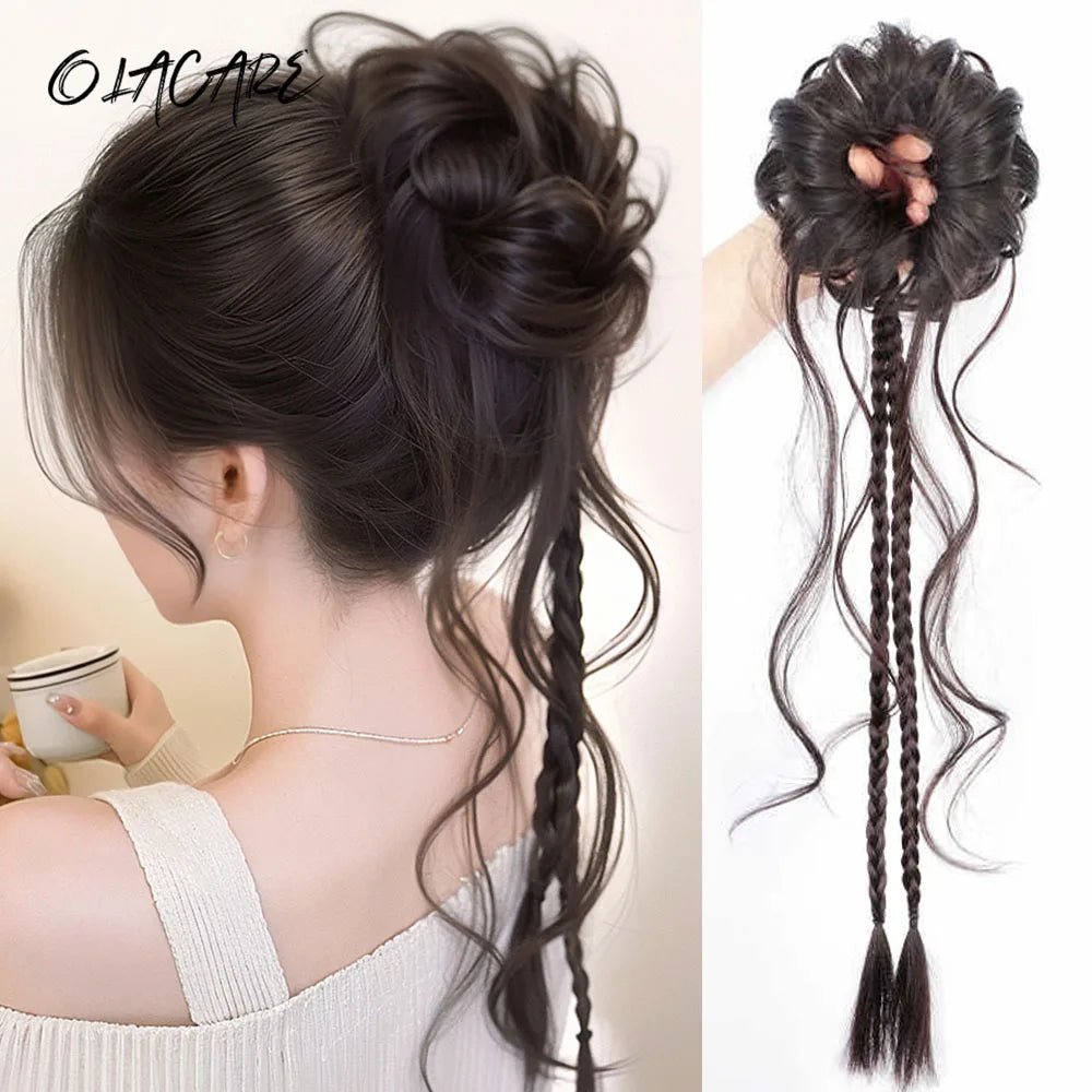 Synthetic Messy Curly Hair Bun Chignon - Y2K Elastic Scrunchy - lily supply