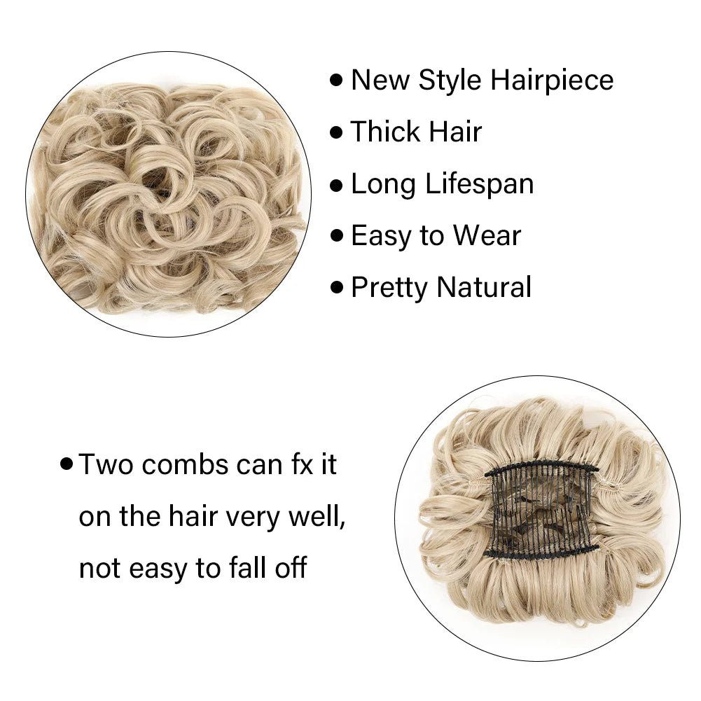 Short Messy Curly Synthetic Hair Bun Extension - Updo Scrunchie Chignon - lily supply
