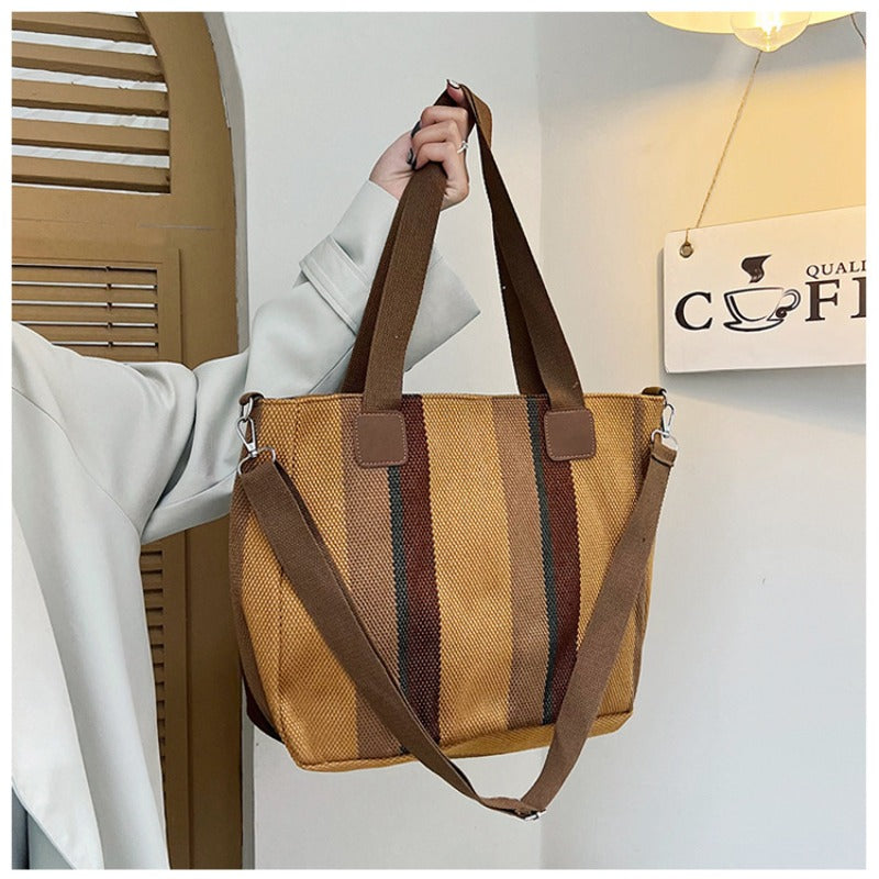 Women's Striped Canvas Crossbody Shoulder Bag - Large Tote 2023