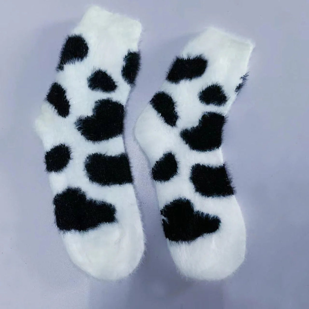 Women's Cute Cow Print Warm Plush Socks – Fluffy Novelty Socks - lily supply