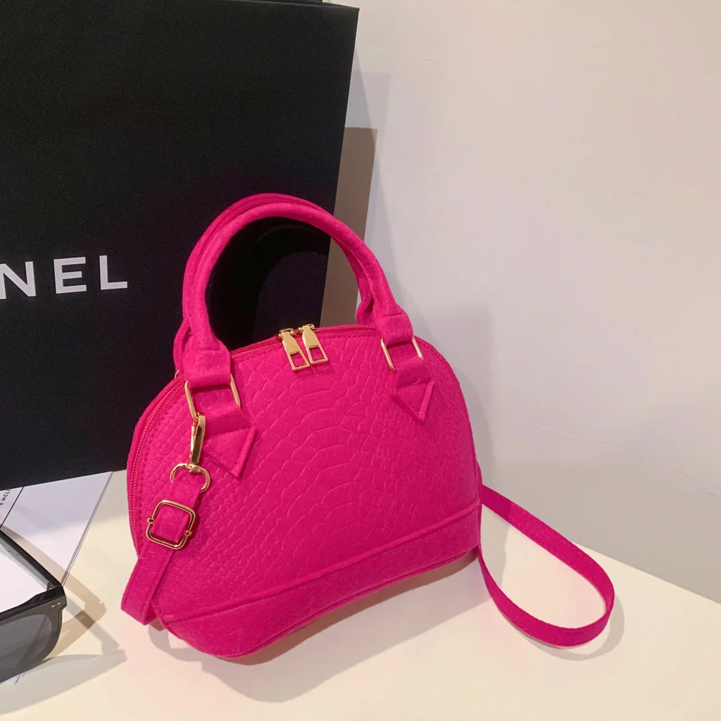 Women's Large Crossbody  Retro Felt Handbag with Makeup Organizer Solid-Color Casual Purse for Everyday Use Travel 핸드백