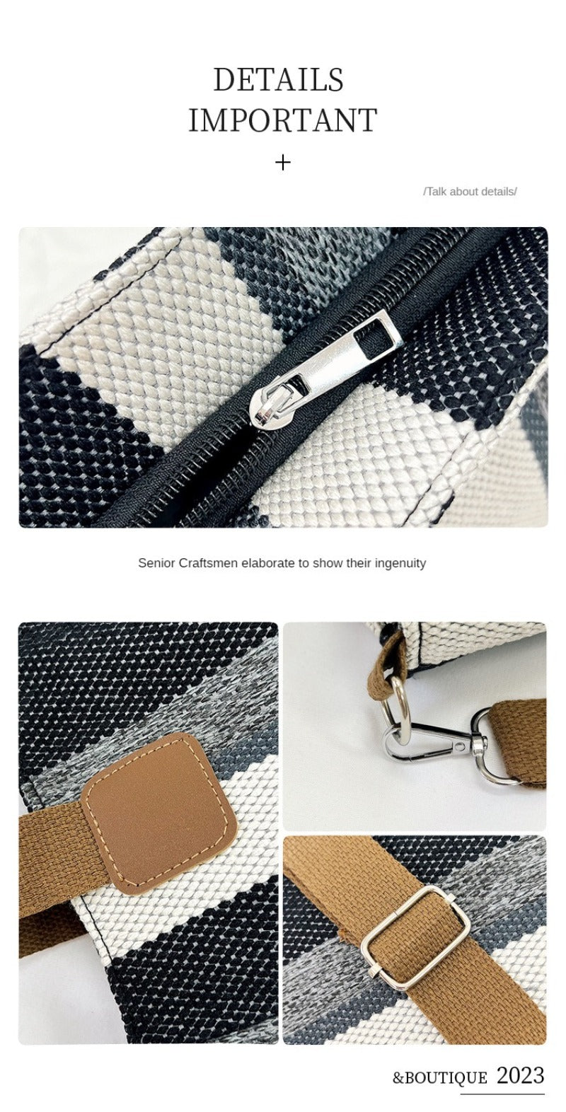 Women's Striped Canvas Crossbody Shoulder Bag - Large Tote 2023