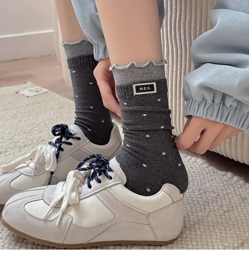 Women's Frilly Dots Preppy Long Cotton Socks – Sweet Knee High Socks - lily supply