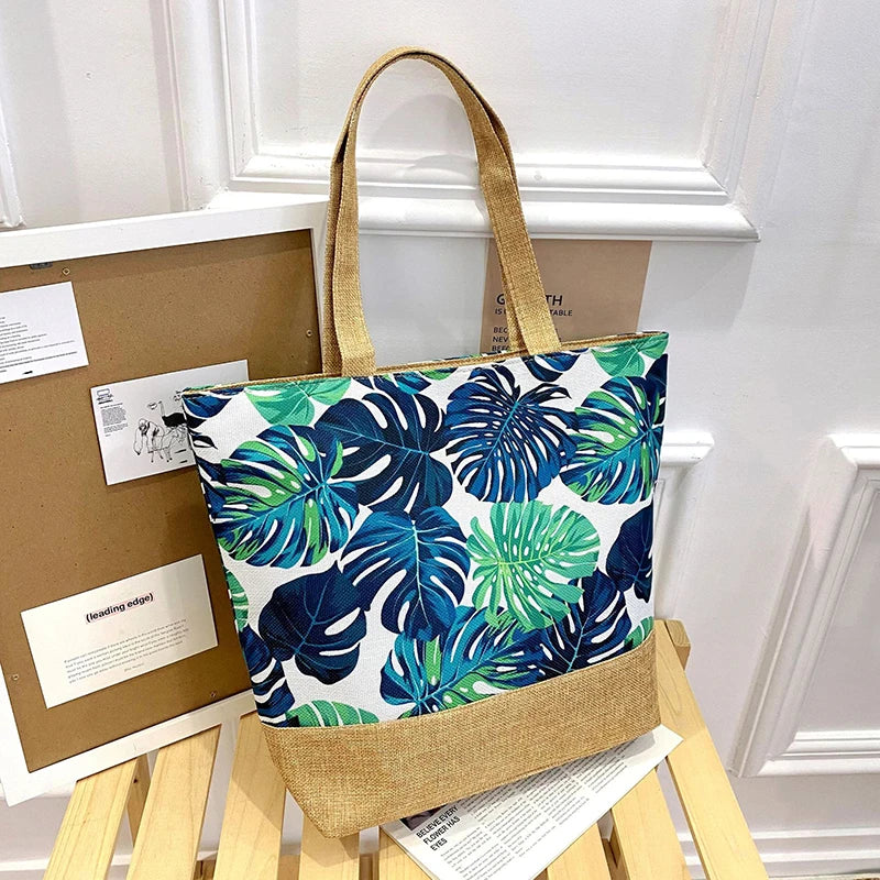 Women's Floral Printed Beach Shopping Large Capacity Tote Bag