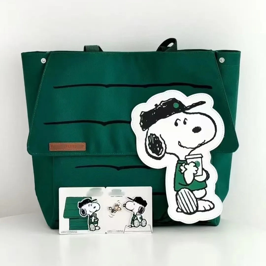 Snoopy Canvas Tote Shoulder Bag - Large Capacity Casual Girls Travel Bag