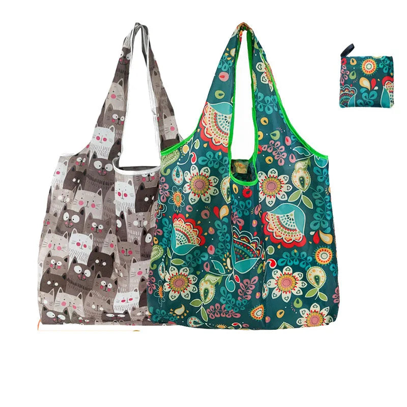 Big Nylon Foldable Reusable Tote Bag - Eco Polyester Shoulder Handbag