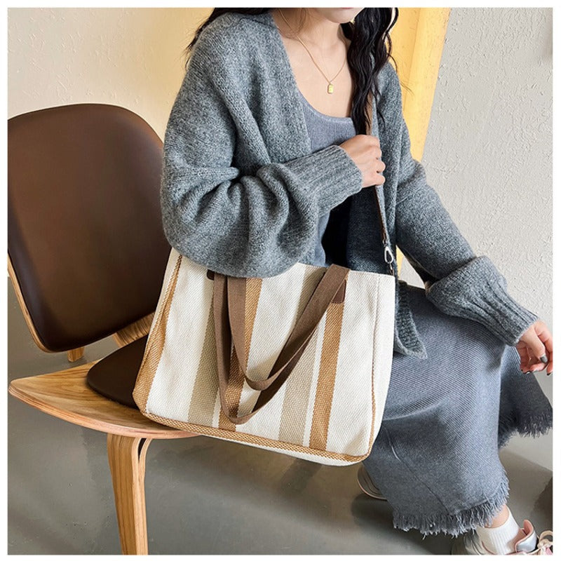 Women's Striped Canvas Crossbody Shoulder Bag - Large Tote 2023