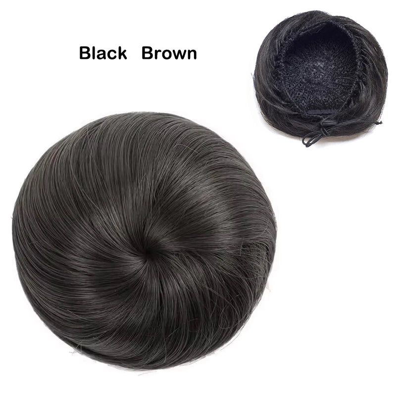 Adjustable Synthetic Straight Chignon Hair Bun - Drawstring Ponytail Extension