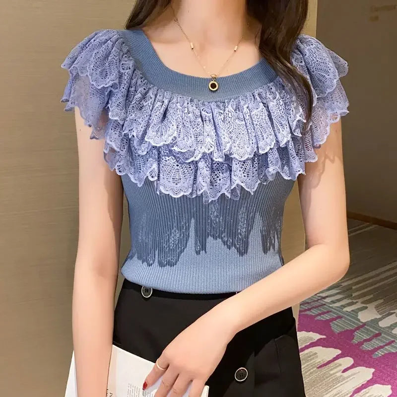 Women's Casual Lace T-Shirt Korean Fashion