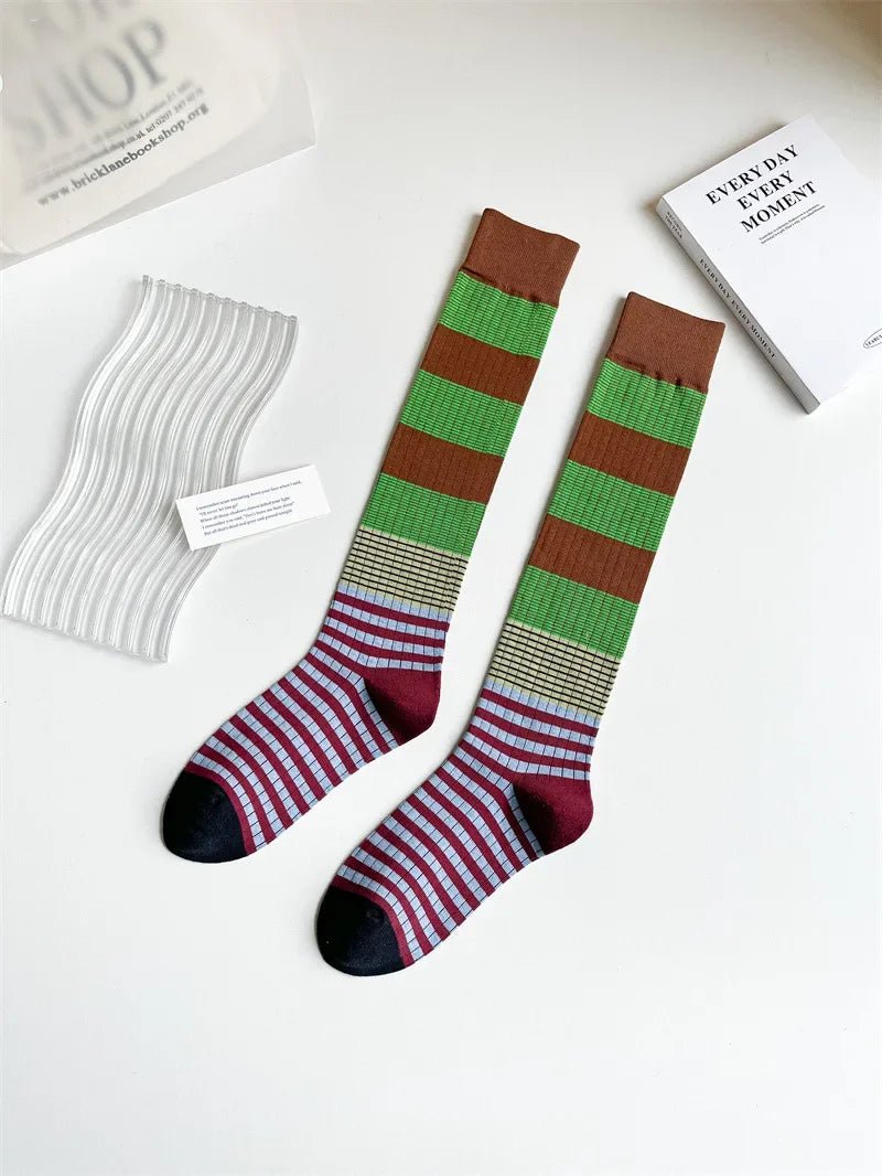 Women's Korean Vintage Over Knee Long Socks - Trendy Fashion Stockings - lily supply