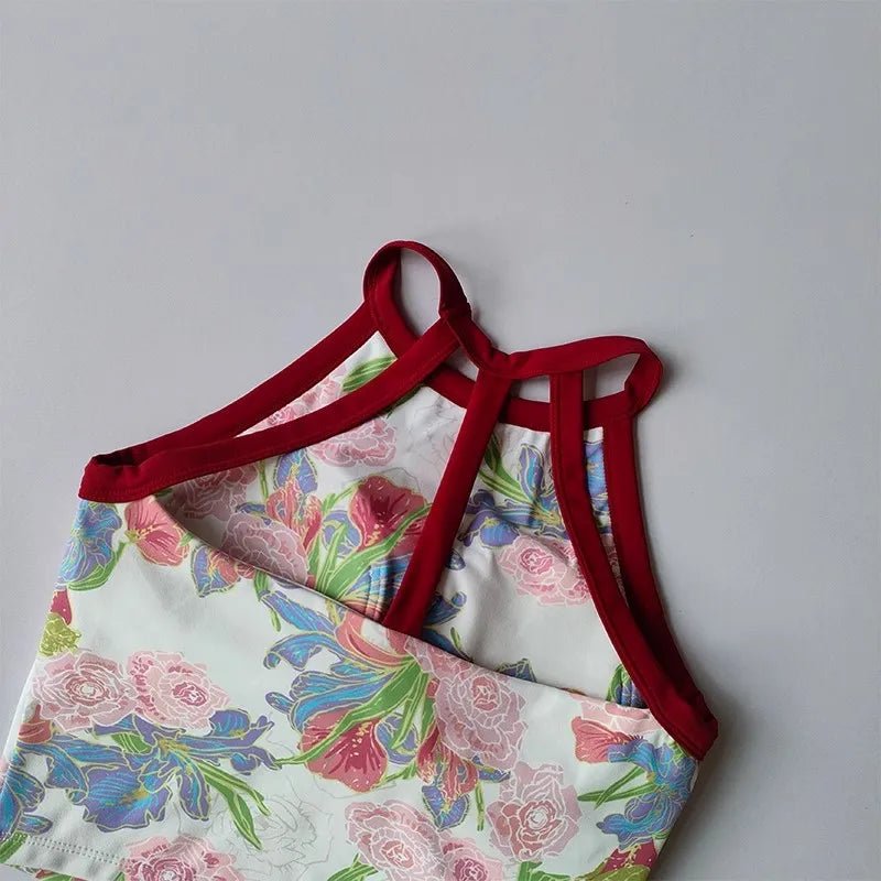 Women's yoga sports vest, printed design fixed one - piece I - shaped bra gathering shock - absorbing retro yoga vest - lily supply