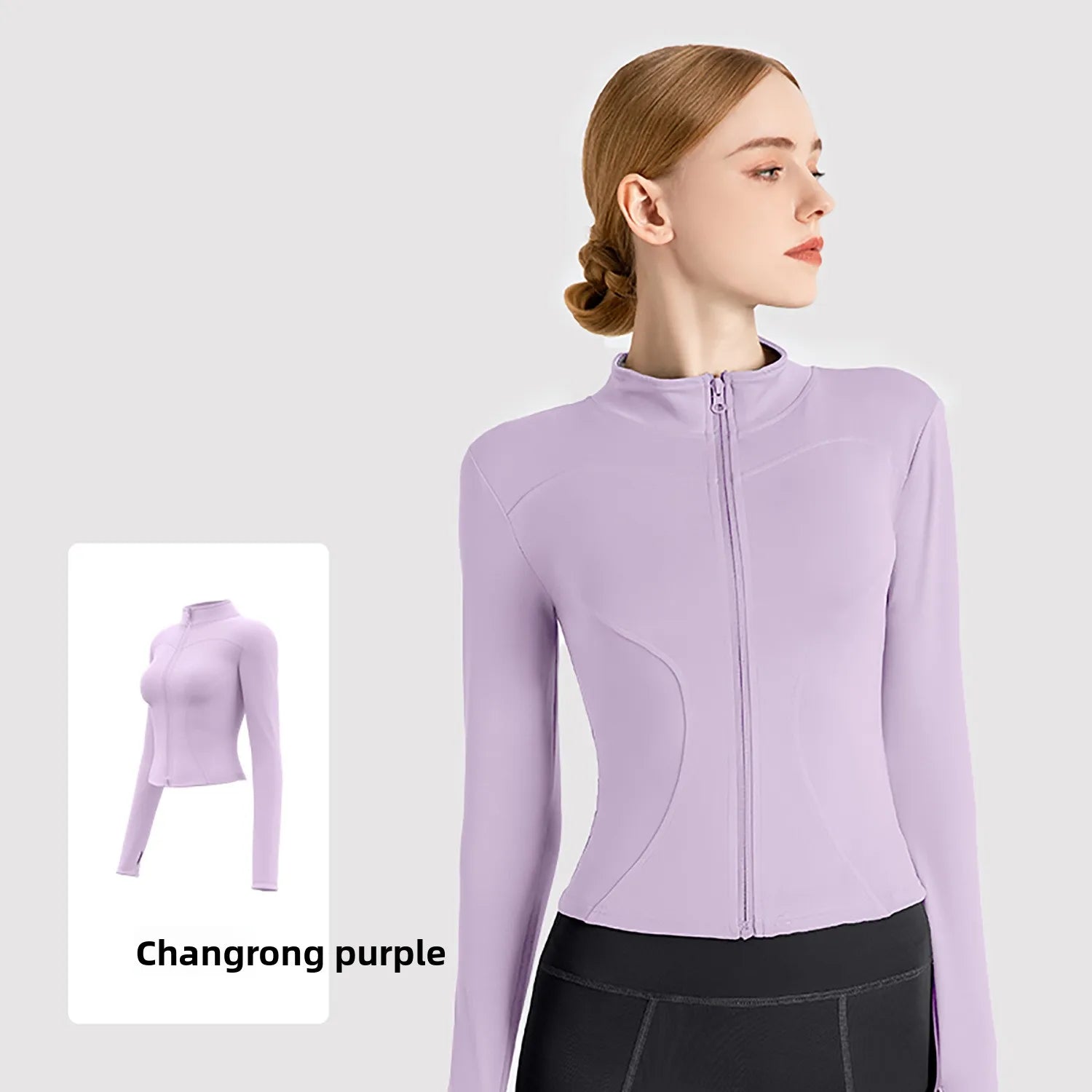 Women's Stand Collar Yoga Fitness Long Sleeve Top - High Elastic Loose Exercise