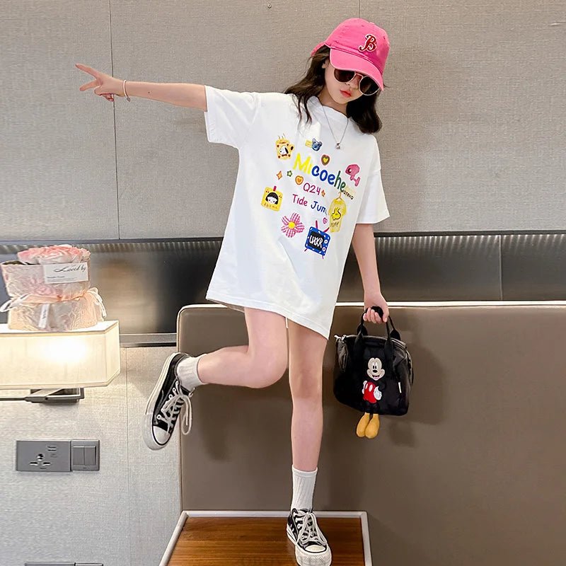 New Girls Cotton T-Shirt Short Sleeve Loose Style Summer Kids Printed Tee Tops Children Casual Tshirts for Teen Girl Clothes - lily supply