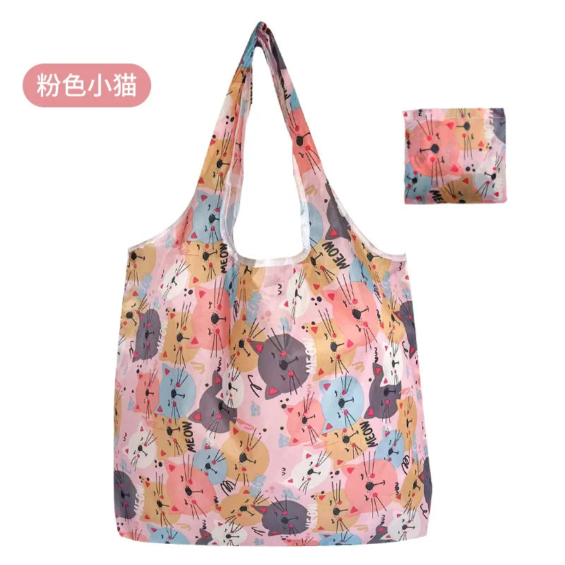 Big Nylon Foldable Reusable Tote Bag - Eco Polyester Shoulder Handbag