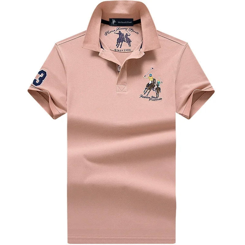 Men's Casual Embroidery Short Sleeve Polo