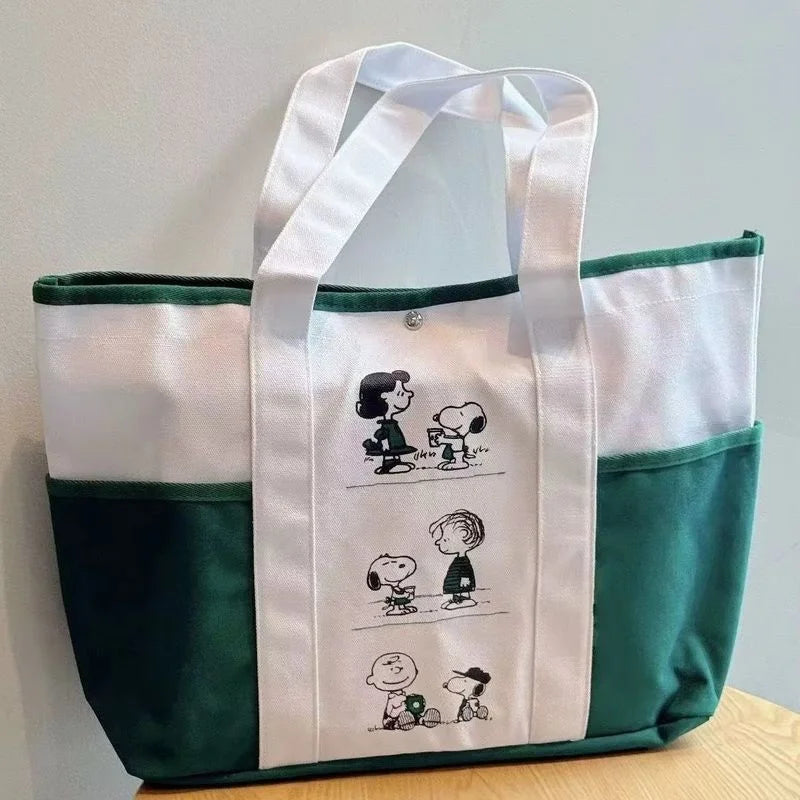 Snoopy Canvas Tote Shoulder Bag - Large Capacity Casual Girls Travel Bag