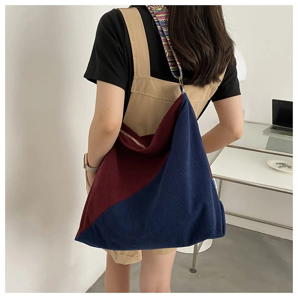 Women's Corduroy Crossbody Shoulder Tote Bag - Stylish Casual Handbag