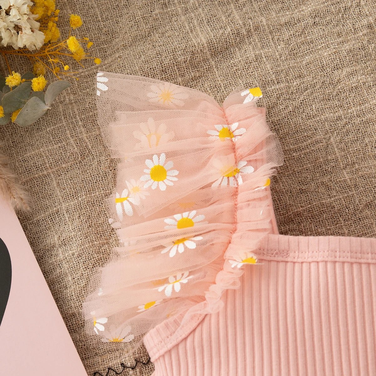 Girls Daisy Print Tulle Summer Dress | Cute Princess Baby Girl Dress 6M - 3Y - lily supply