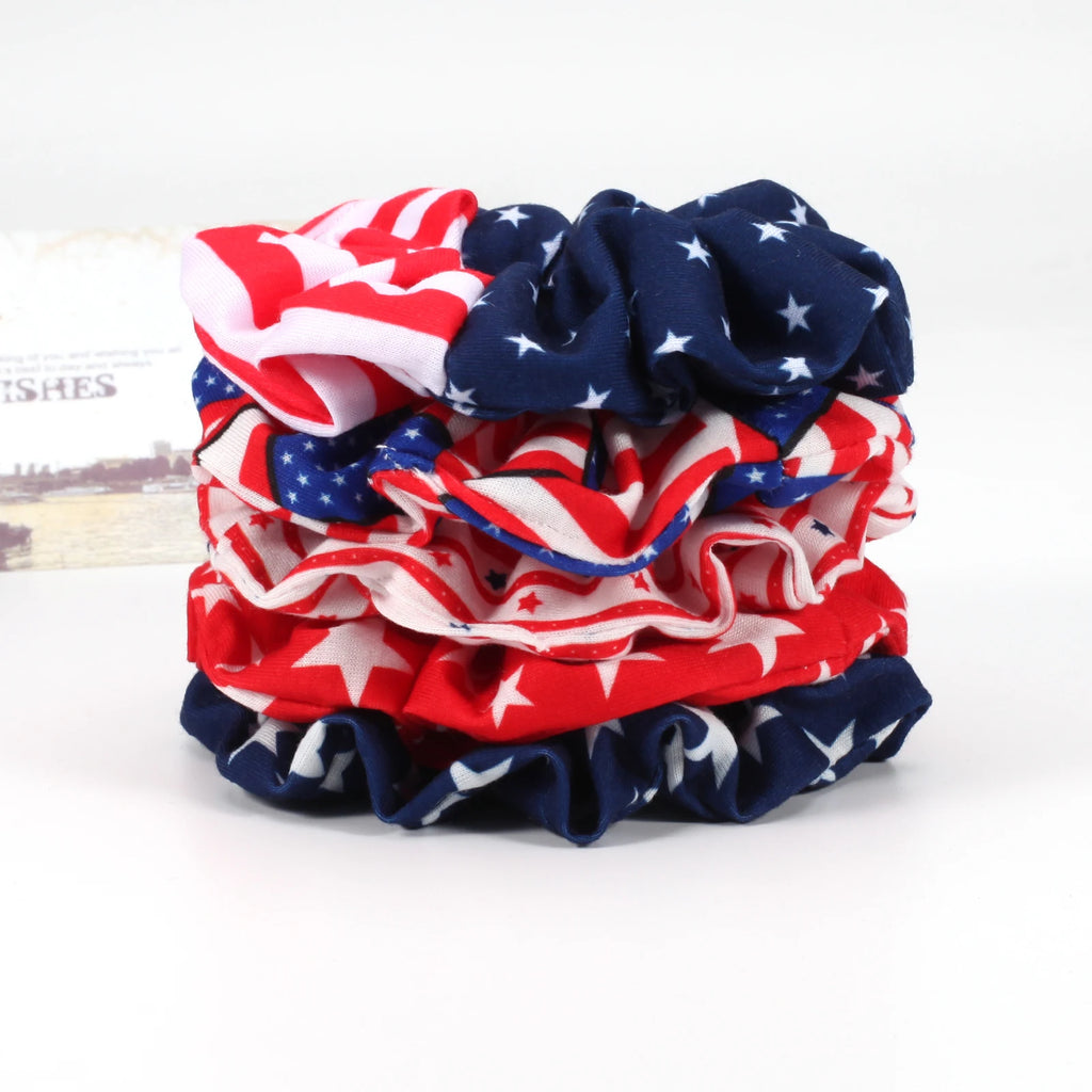 USA Flag Hair Scrunchies - Red White & Blue Patriotic Elastic Hair Ties - lily supply