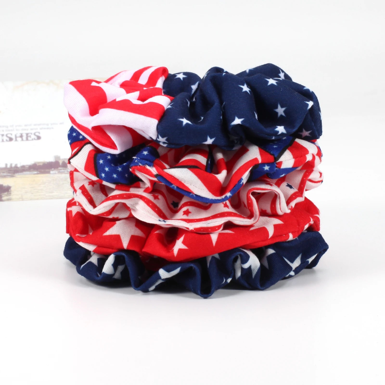 USA Flag Hair Scrunchies - Red White & Blue Patriotic Elastic Hair Ties - lily supply