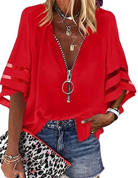 Women's Vintage Zipper Off Shoulder Blouse