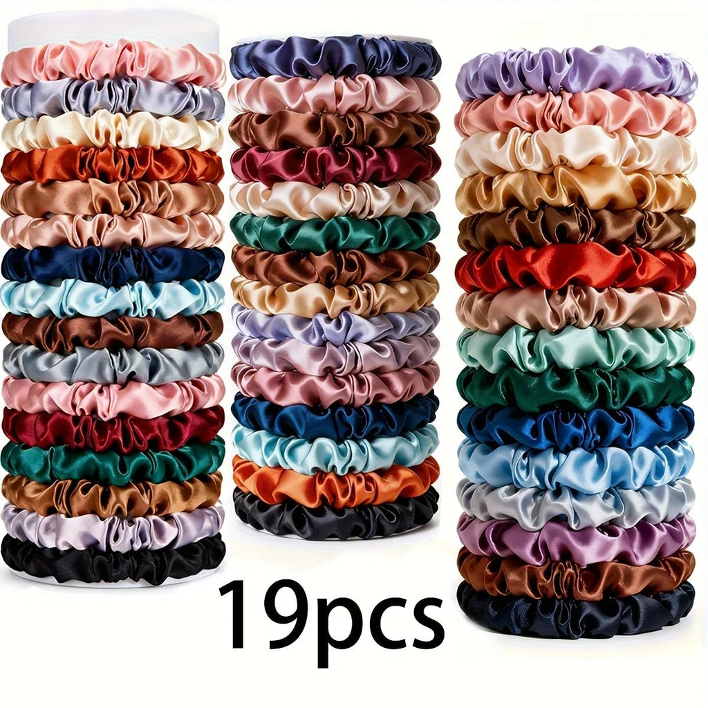 19pcs Non - Damaging Thin Scrunchies Set - Multi - Colour Mix - lily supply