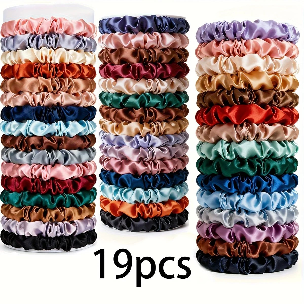 19pcs Non - Damaging Thin Scrunchies Set - Multi - Colour Mix - lily supply