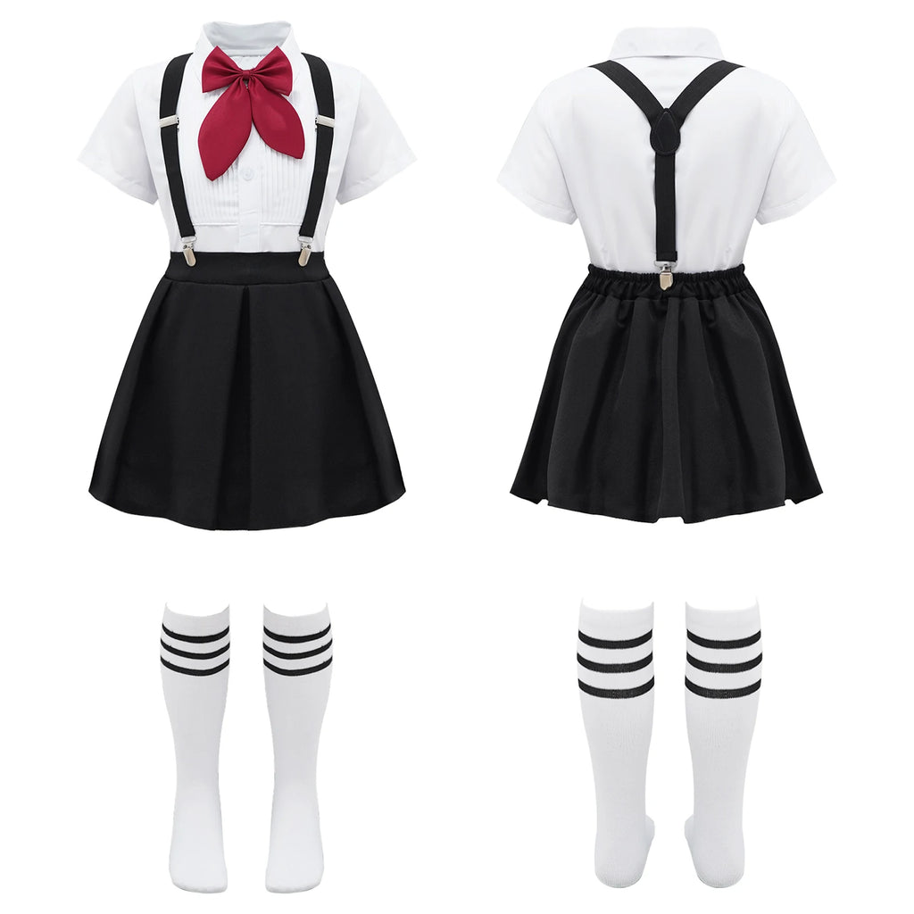 Girls School Uniform Set - Shirt, Suspender Skirt & Socks