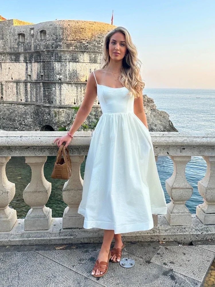 2025 Women's Dresses Pink Elegant and Pretty Midi White Vacation Dress Spaghetti Strap Beach Dress A Line Party Dresses - lily supply
