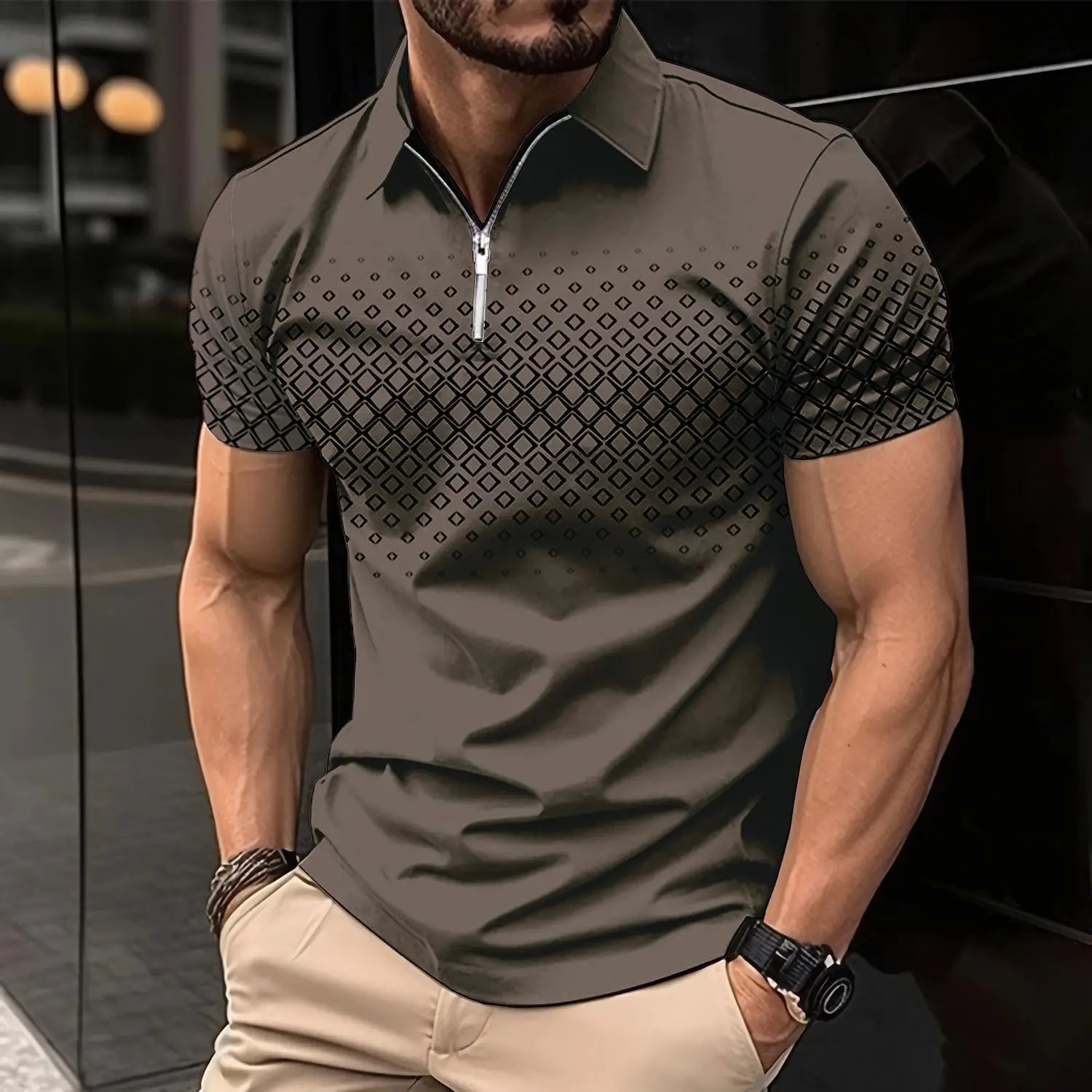 Men's 3D Print Striped Polo T-Shirt