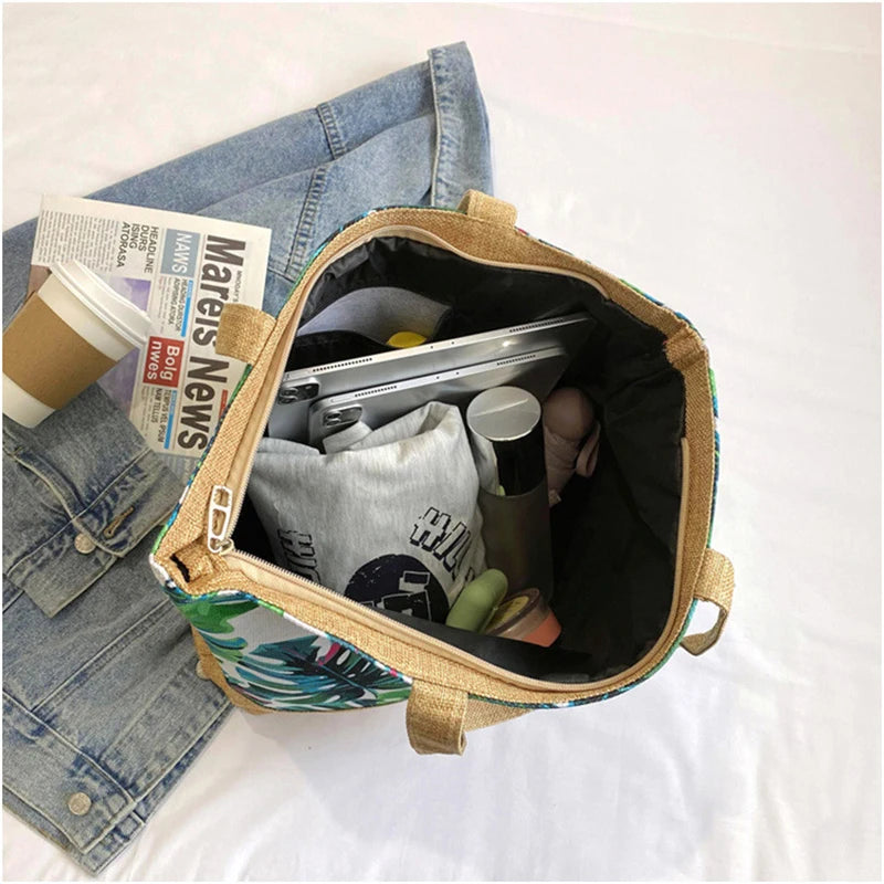 Women's Floral Printed Beach Shopping Large Capacity Tote Bag
