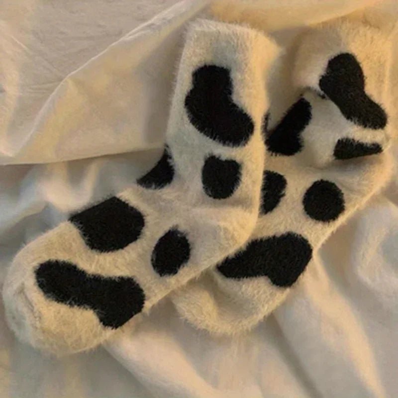 Women's Cute Cow Print Warm Plush Socks – Fluffy Novelty Socks - lily supply