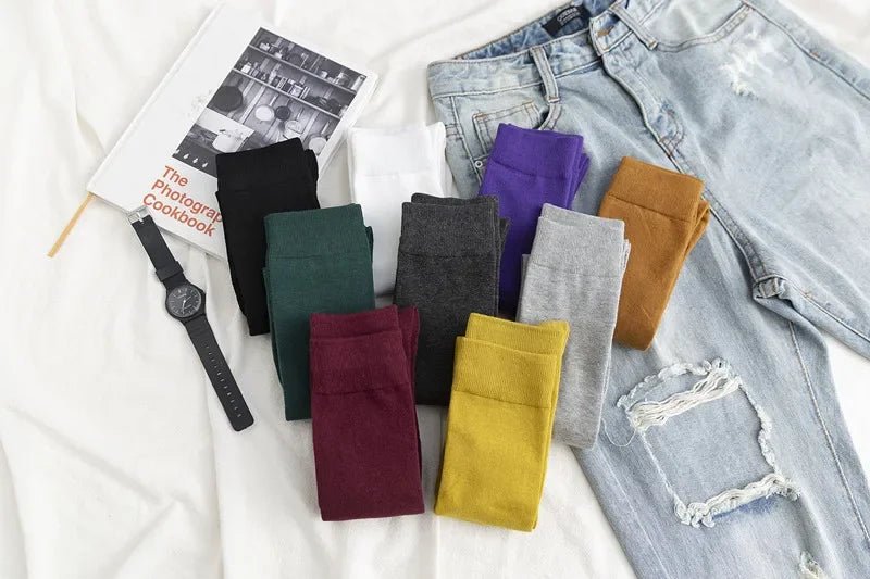 Women's Cotton Knee High Black Calf Socks – Classic Long Socks - lily supply