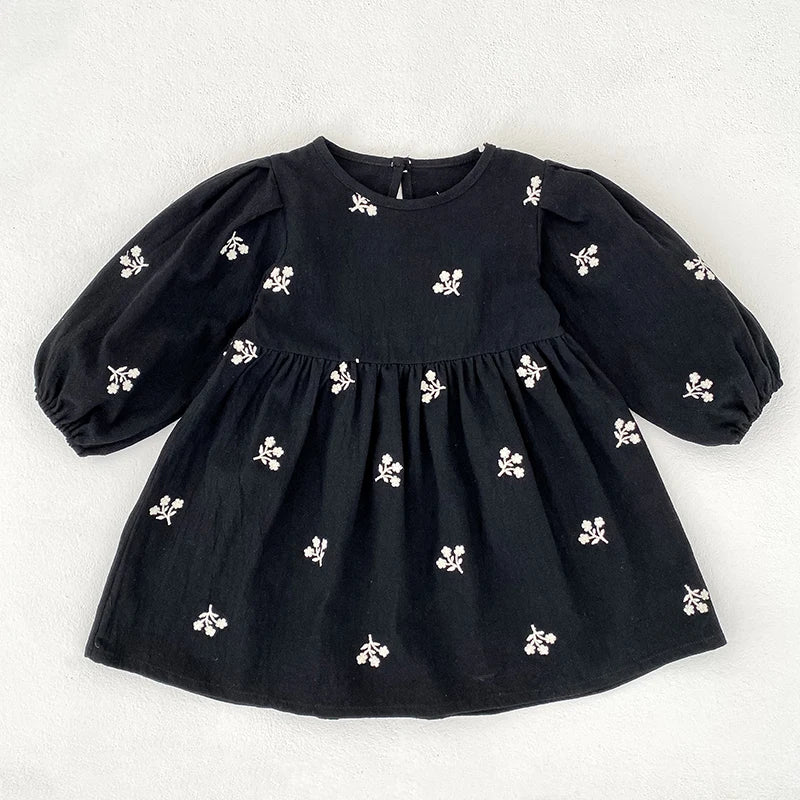 Girls Embroidery Cotton Princess Dress | Floral Long Sleeve Kids Dress 2 - 6Y - lily supply