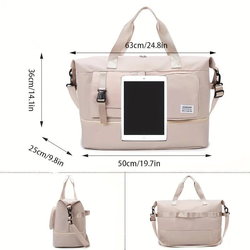 Large Capacity Carry on Travel Bag for Women, Weekender Overnight Duffel Bag with Shoe Compartment, Gym Bag with Wet Pocket