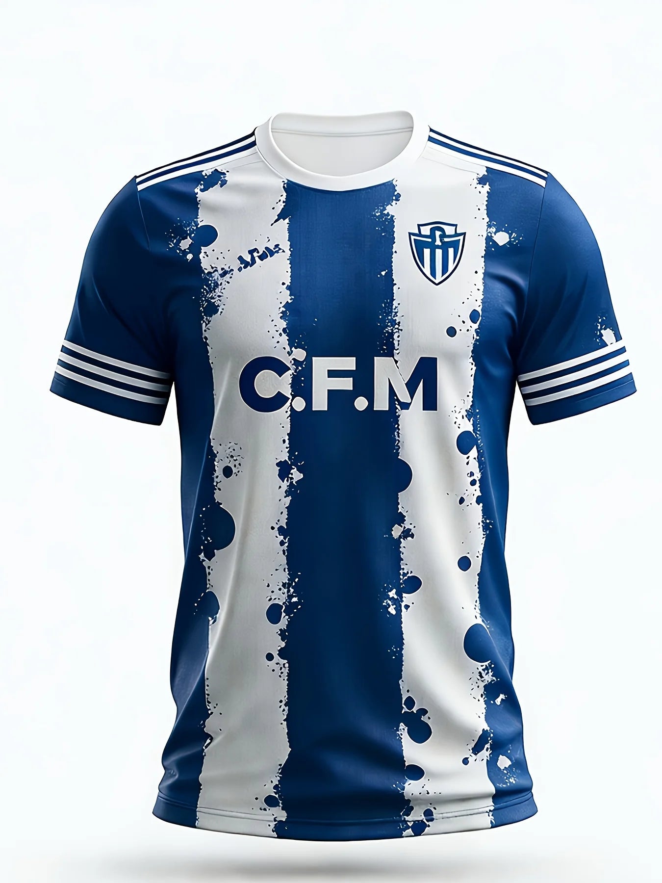 Men’s Football Jersey – Blue & White Stripes with CFM Team Emblem
