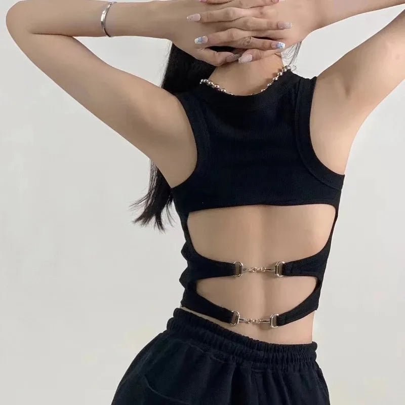 New Women Sports Tank Tops With Bra Pad Casual Crop Tops Backless Knitt Running Camisole For Women Streetwear Tops - lily supply