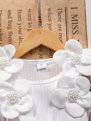 Girls' Spring and Summer Fashion Color - Block Sleeveless Dress with 3D Floral Embellishments, Tulle Skirt and Bow Accents - lily supply