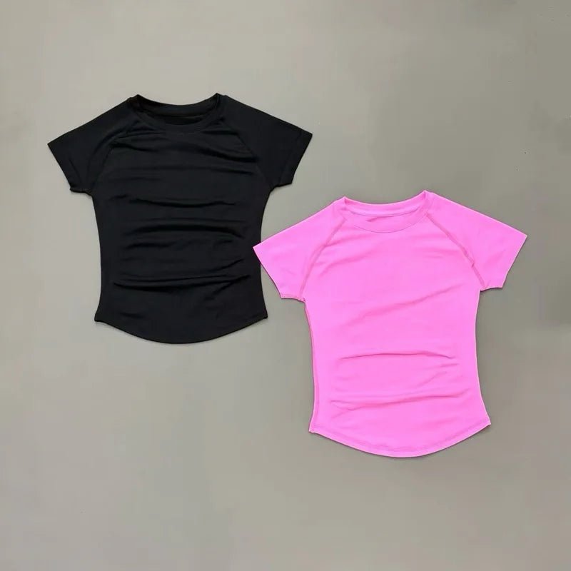 Women Sports T-Shirt Round Neck Short Sleeve Breathable Stretchy Tops Gym Fitness Yoga Running Workout Casual Athletic Shirts - lily supply