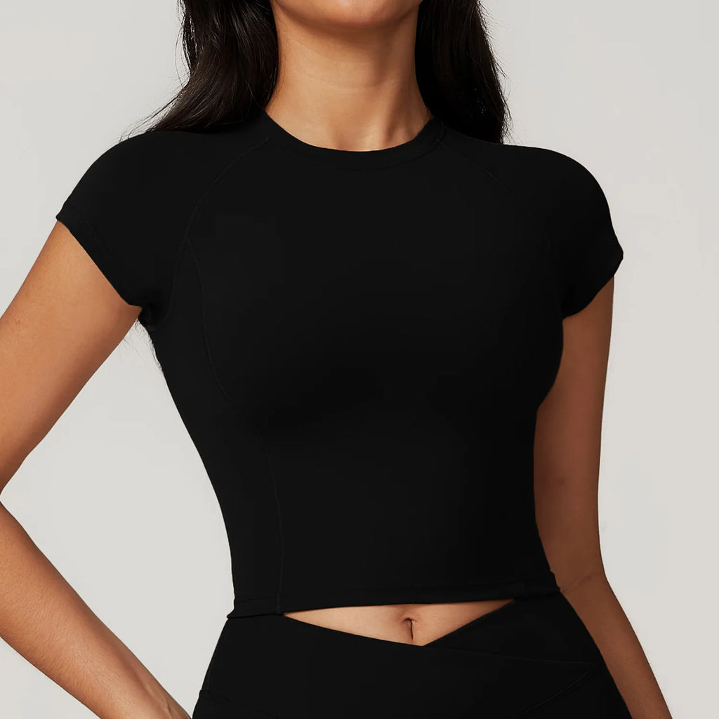Sexy Sports T-shirts Women Yoga Short Sleeved Tight Running Fitness Breathable Fitness T-shirt Gym Tops Push Up Workout Clothes - lily supply
