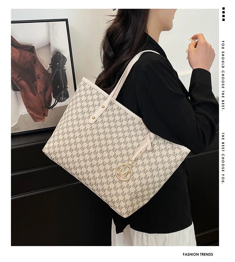 Women's PU Leather Print Commuting Tote Bag - Large Capacity College Handbag - lily supply