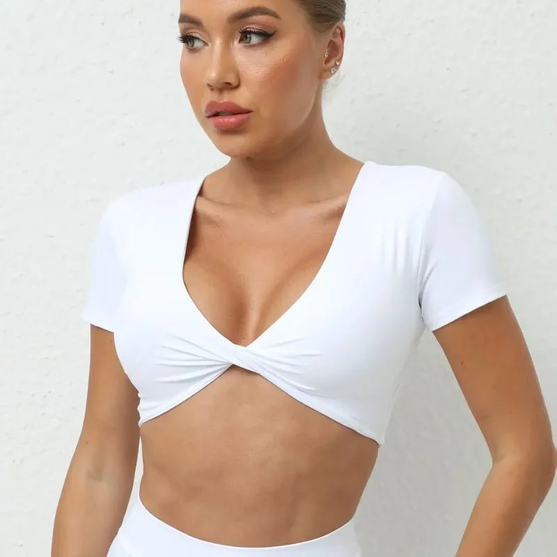 Women Sports Top Padding Gym T-shirt 2025 Sport Crop Top Woman Sportswear Yoga Clothing Tracksuit Brown Wine Red White Blue Navy - lily supply