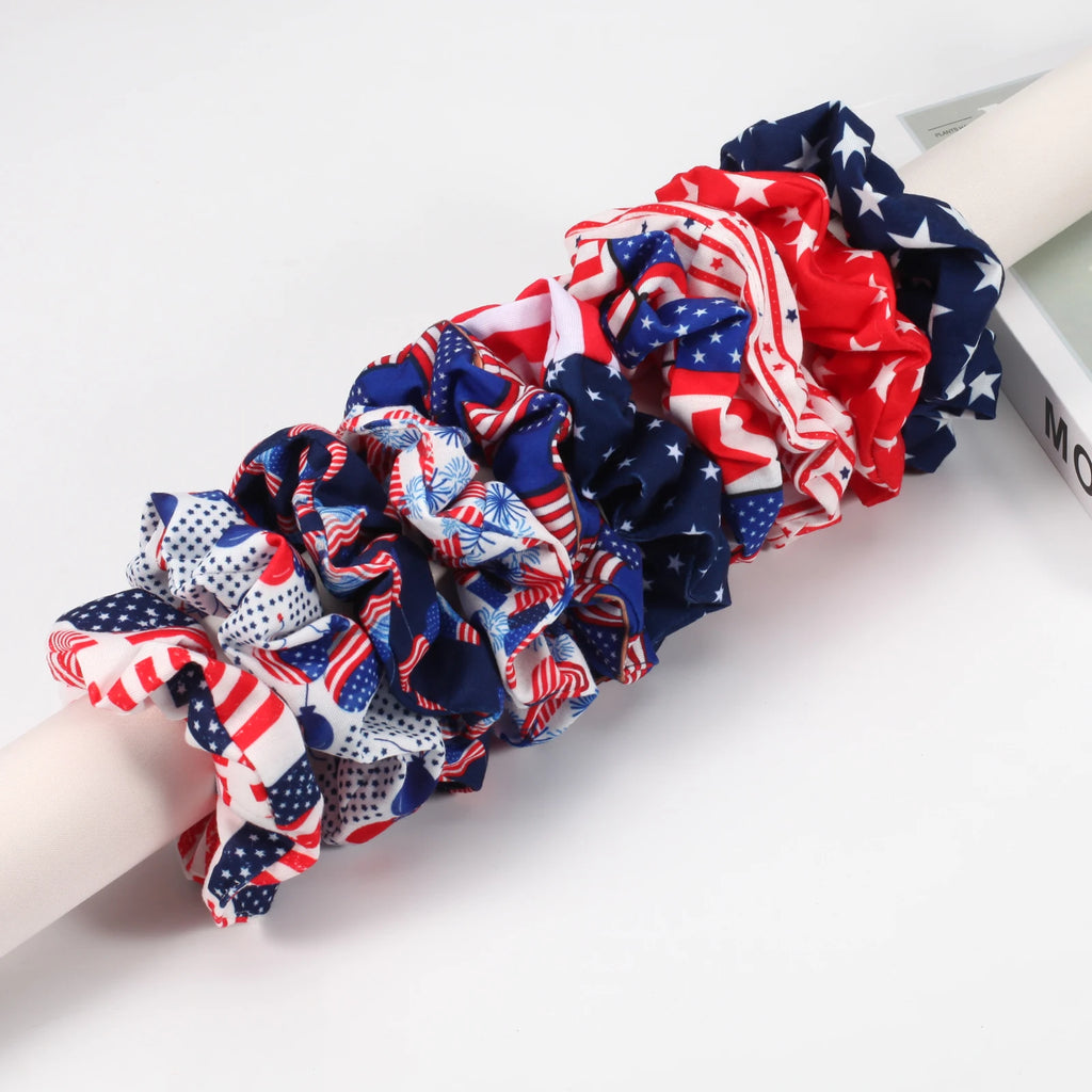 USA Flag Hair Scrunchies - Red White & Blue Patriotic Elastic Hair Ties - lily supply