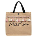 Mama Letter Print Linen Tote Bag - Large Capacity Baby Diaper Shoulder Bag