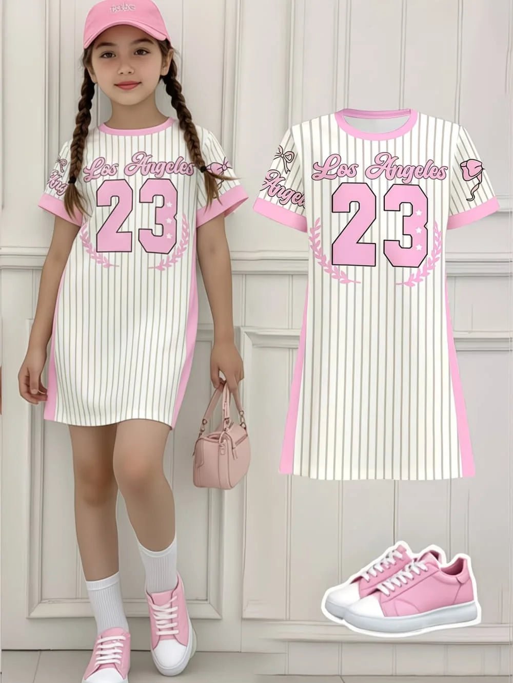 Girls Sports Jersey Dress Number 3D Print Crew Neck Short Sleeve Summer Dresses Outdoor Baseball Sport Style Causal Girl Clothes - lily supply