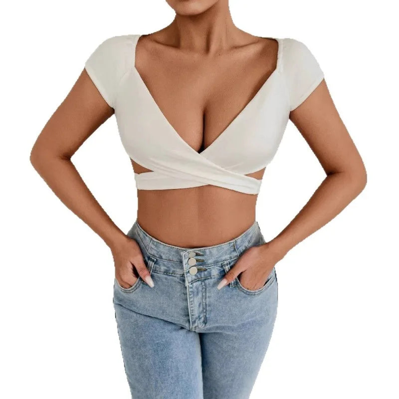 Women's V-Neck High Waisted Push Up Crop Top