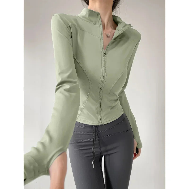 Women's Quick Dry Yoga Zip Jacket - Tight Long Sleeve Running Fitness S-3XL