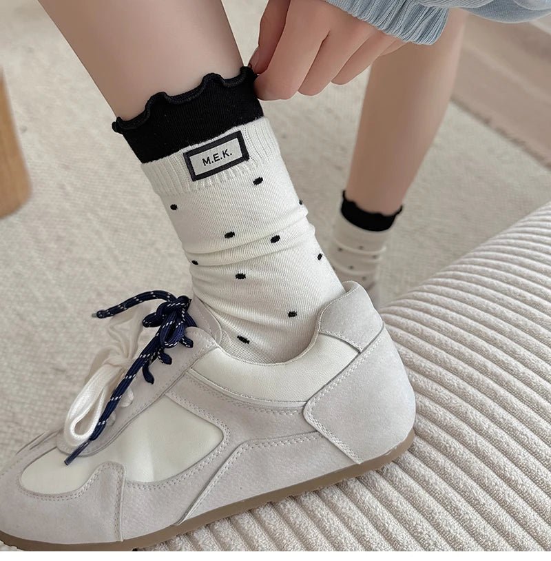 Women's Frilly Dots Preppy Long Cotton Socks – Sweet Knee High Socks - lily supply