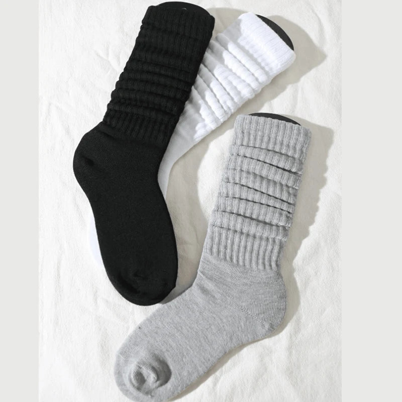 Women's White Solid Pile - Up Mid Length Socks – Casual Cotton Socks - lily supply